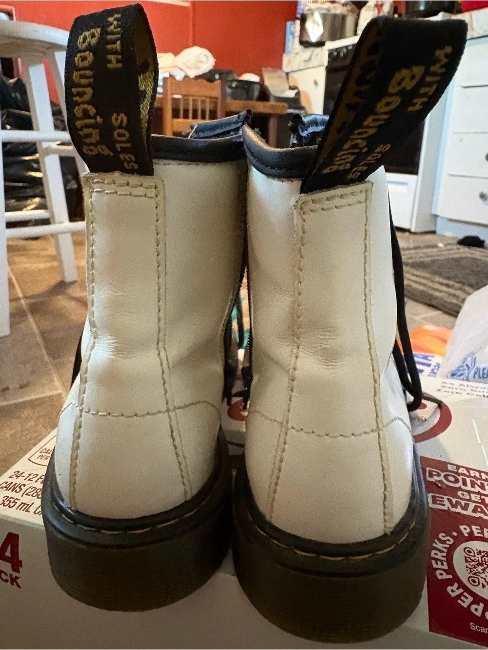 Youth size 4 Doc dr Marten air wair white leather Boots with Black Accents